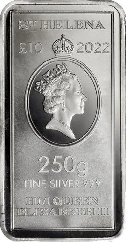 Rückseite des 250 g Silber Münzabrren St. Helena 2022 von Hersteller East India Company