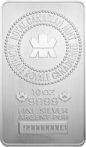 10 Unzen Silberbarren Royal Canadian Mint geprägt von Hersteller Royal Canadian Mint