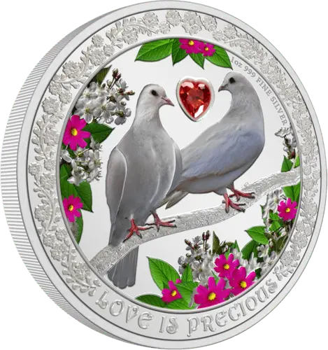 Vorderseite der 1 Unze Silber Love is Precious Tauben 2022 - Polierte Platte von Hersteller New Zealand Mint