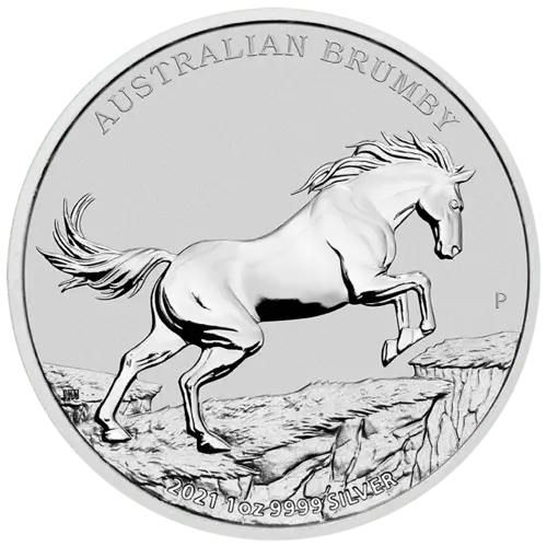 Vorderseite der 1 Unze Silber Brumby 2021 von Hersteller Perth Mint