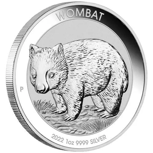 Vorderseite und Rand der 1 Unze Silber Australien Wombat 2022 von Hersteller Perth Mint