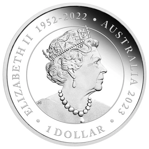 Rückseite der 1 Unze Silber Hochzeitsmünze 2023 - Polierte Platte von Hersteller Perth Mint