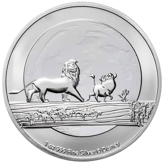 Vorderseite der 1 Unze Silber Disney Der König der Löwen Hakuna Matata 2021 von Hersteller New Zealand Mint