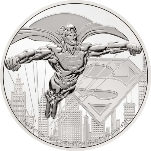 Vorderseite der 1 Unze Silber Niue DC Comics Superman 2021 von Hersteller New Zealand Mint