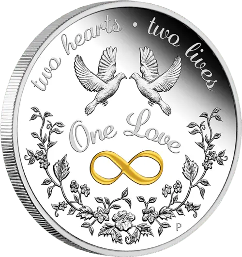 Vorderseite und Rand der 1 Unze Silber One Love 2022 - Polierte Platte von Hersteller Perth Mint