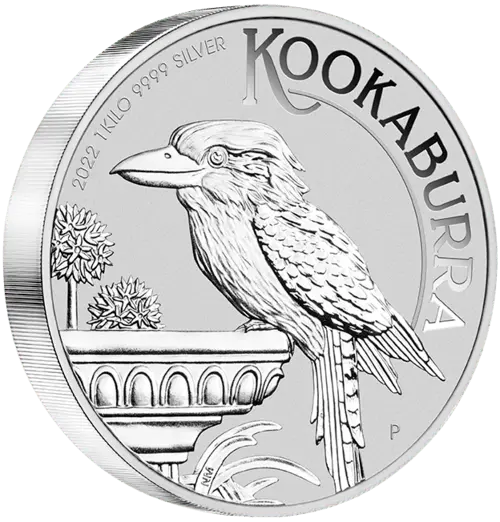 Vorderseite und Rand 1 kg Silber Kookaburra 2022 von Hersteller Perth Mint Australien