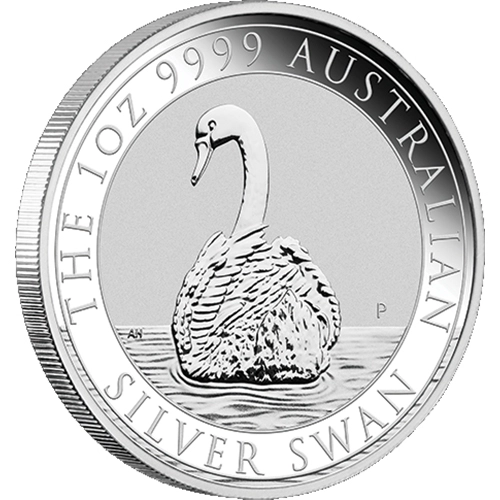 Vorderseite der 1 Unze Silber Australien Schwan 2023 von Hersteller Perth Mint schräg