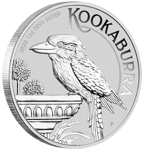 Vorderseite und Rand und Rand von 1 Unze Silber Kookaburra 2022 von Hersteller Perth Mint