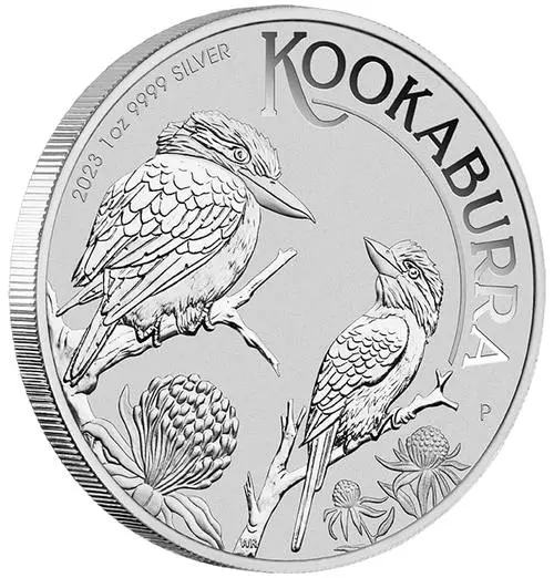 Vorderseite und Rand 1 Unze Silber Kookaburra 2023 von Hersteller Perth Mint