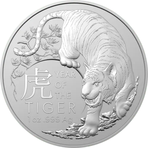 Vorderseite 1 Unze Silber Australien (RAM) Lunar II Tiger 2022 von Hersteller Royal Australian Mint