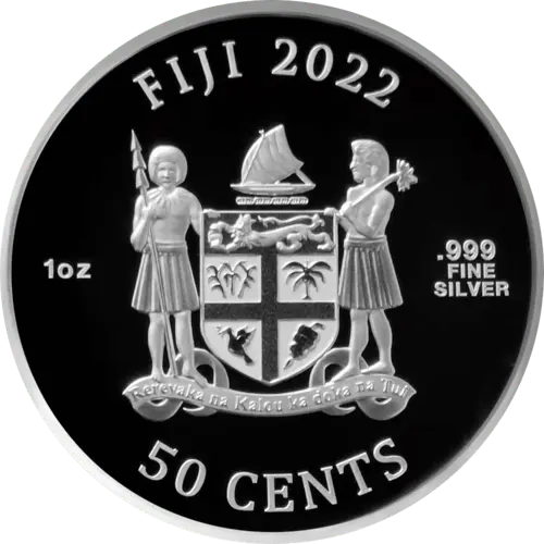 Rückseite der 1 Unze Silber Fiji Dogs 2022 von Hersteller New Zealand Mint