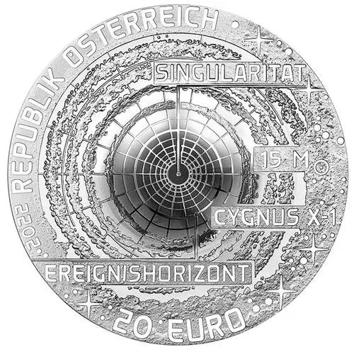 Rückseite 22,42 g Silber 20 Euro Faszination Universum Schwarzes Loch 2022 Münze Österreich