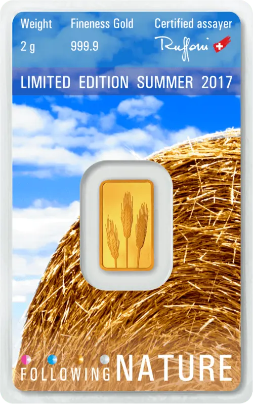 Rückseite Goldbarren Following Nature Limited Edition Summer 2017 2 Gramm, der Hersteller Argor-Heraeus