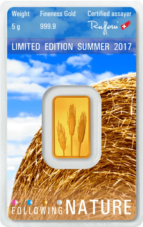 Rückseite Goldbarren Following Nature Limited Edition Summer 2017 5 Gramm, der Hersteller Argor-Heraeus