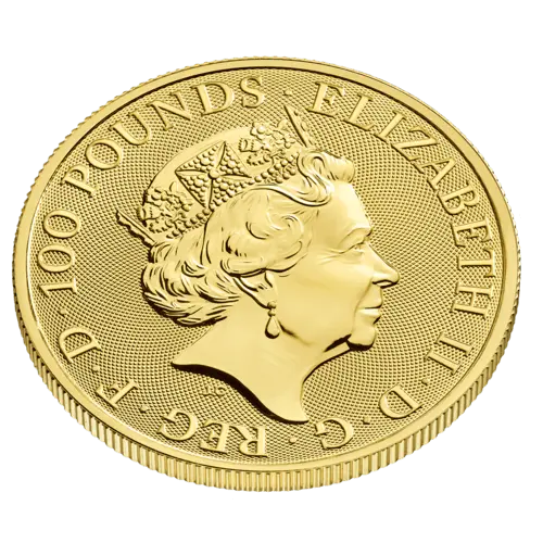 Obenansicht Rückseite Goldmünze 1 Unze The Queen´s Beasts - Completer Coin 2021, der Hersteller Royal Mint