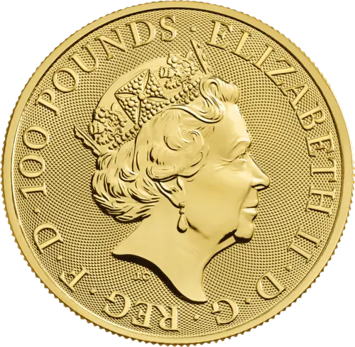 Rückseite Goldmünze 1 Unze The Queen´s Beasts - Completer Coin 2021, der Hersteller Royal Mint