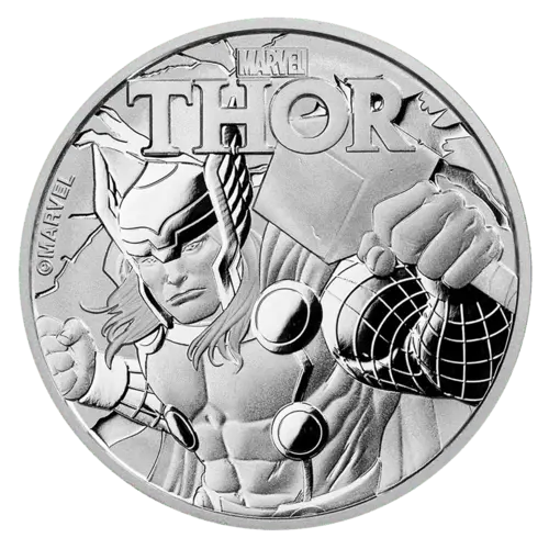 Vorderseite der 1 Unze Silber Marvel Thor 2018 von Hersteller Perth Mint