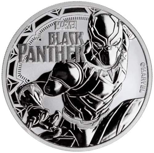 Vorderseite der 1 Unze Silber Marvel Black Panther 2018 von Hersteller Perth Mint