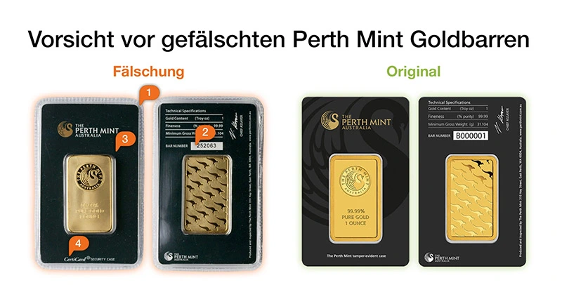 Vorsicht vor gefälschten Perth Mint Goldbarren