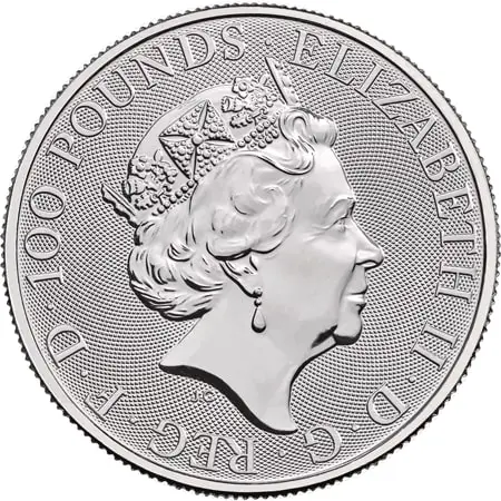 Rückseite der 1 Unze Platin The Queen´s Beasts - white Horse of Hanover 2021 vom Hersteller Royal Mint