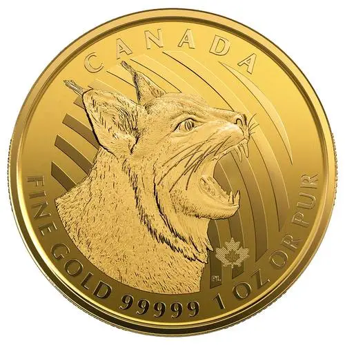 Vorderseite Goldmünze 1 Unze Kanada Rotluchs 2020, der Hersteller Royal Canadian Mint