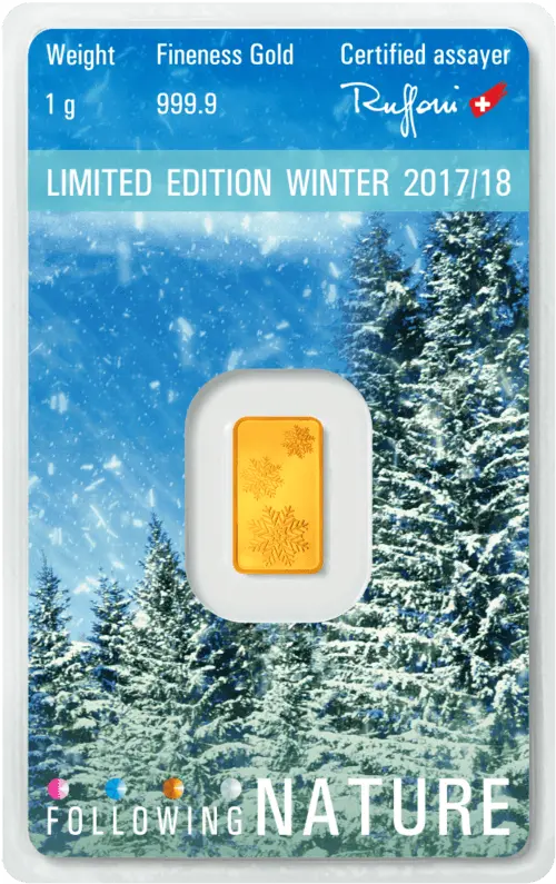 Rückseite Goldbarren Following Nature Limited Edition Winter 2017/18 1 Gramm, der Hersteller Argor-Heraeus